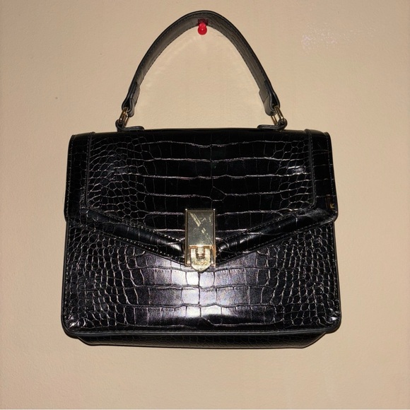 ALDO Black Croc-Embossed Structured Handbag Crossbody Minimalist Bag - Picture 1 of 9